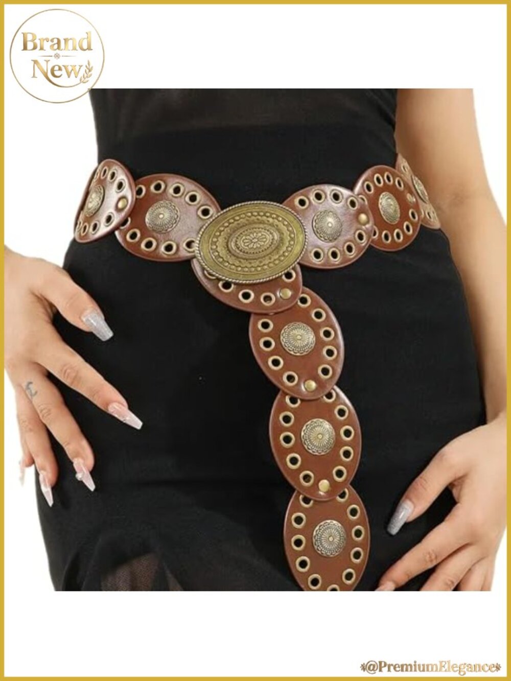Women Wide Western Disc Belt Vintage Cowgirl Boho Concho PU Leather